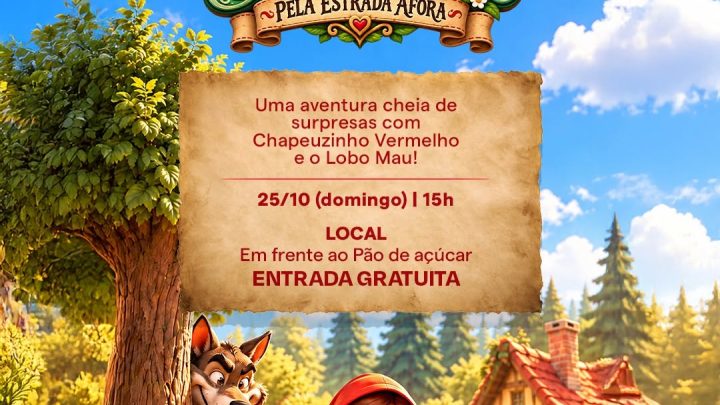 Teatro infantil gratuito no Shopping São Carlos apresenta a peça Pela estrada afora neste domingo, 25 de outubro.